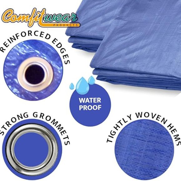 Comfitwear MT-812 8' x 12' Poly Tarp Cover, Waterproof Shelter Camping RV Boat - Picture 3 of 7